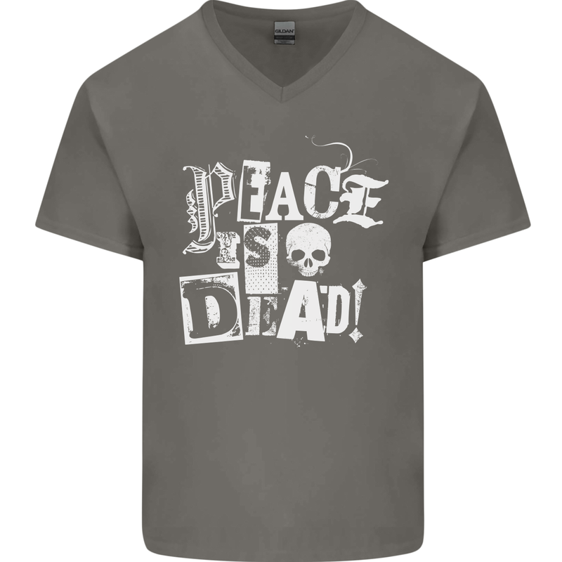Peace is Dead War Anarchy Anarchist Skull Mens V-Neck Cotton T-Shirt Charcoal