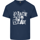 Peace is Dead War Anarchy Anarchist Skull Mens V-Neck Cotton T-Shirt Navy Blue