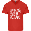 Peace is Dead War Anarchy Anarchist Skull Mens V-Neck Cotton T-Shirt Red