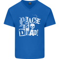 Peace is Dead War Anarchy Anarchist Skull Mens V-Neck Cotton T-Shirt Royal Blue