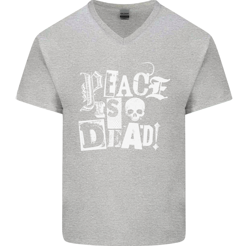 Peace is Dead War Anarchy Anarchist Skull Mens V-Neck Cotton T-Shirt Sports Grey