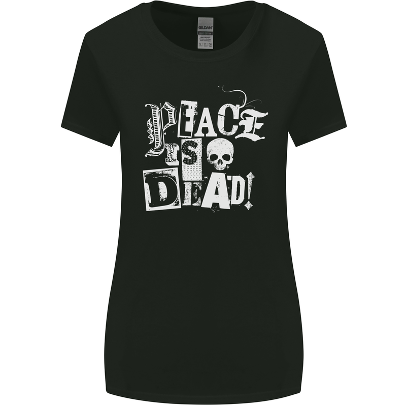 Peace is Dead War Anarchy Anarchist Skull Womens Wider Cut T-Shirt Black