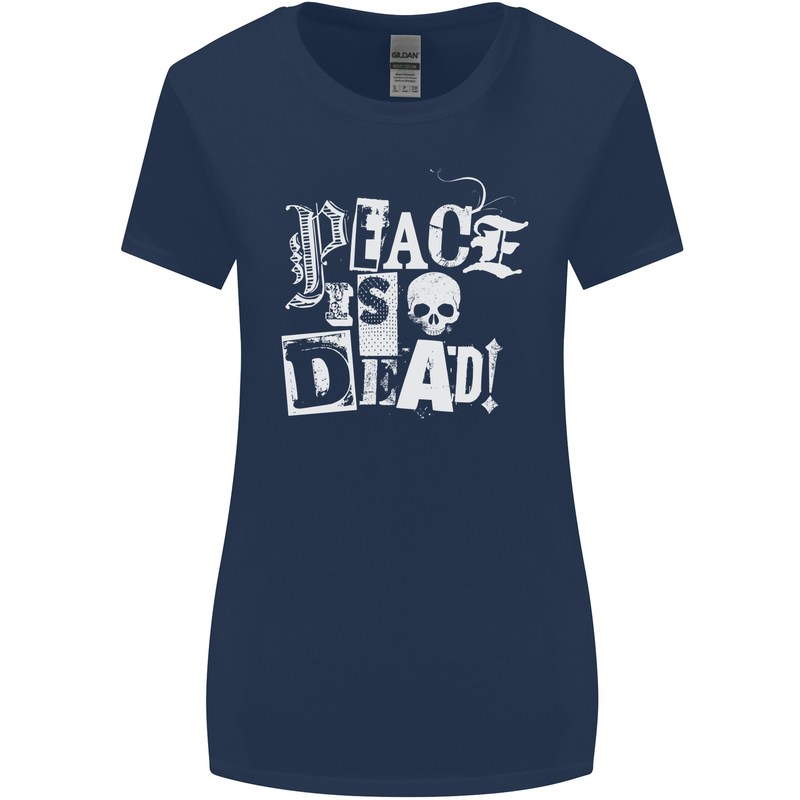 Peace is Dead War Anarchy Anarchist Skull Womens Wider Cut T-Shirt Navy Blue