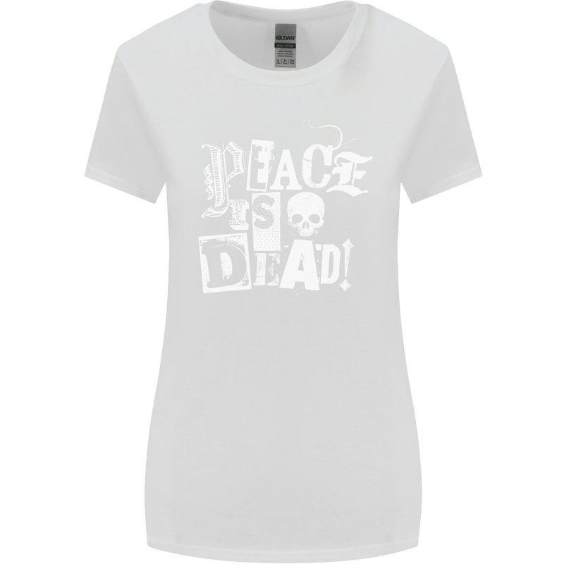 Peace is Dead War Anarchy Anarchist Skull Womens Wider Cut T-Shirt White