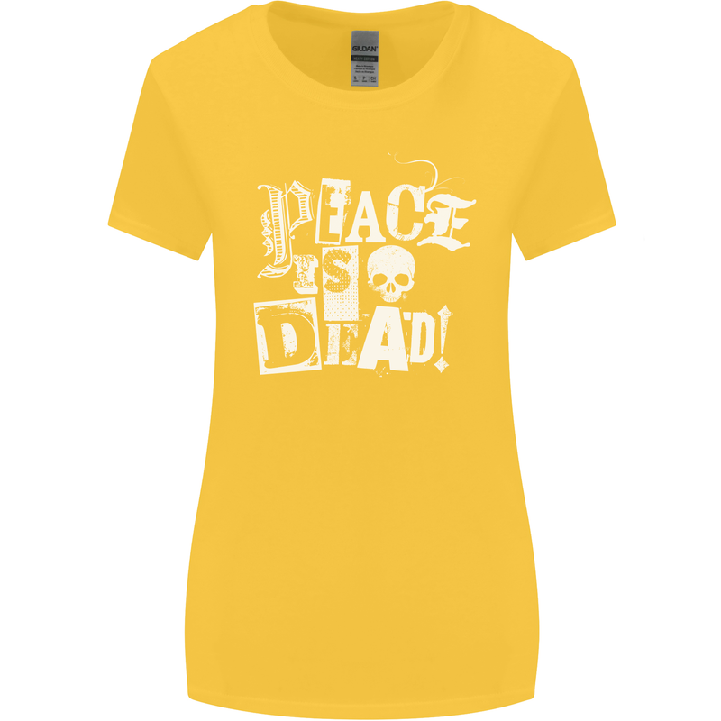 Peace is Dead War Anarchy Anarchist Skull Womens Wider Cut T-Shirt Yellow