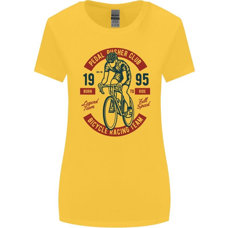 Pedal Pusher Club Cycling Cyclist Funny Womens Wider Cut T-Shirt Yellow