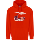 Peeing Dog in the Mountains Funny Childrens Kids Hoodie Bright Red