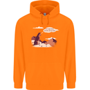Peeing Dog in the Mountains Funny Childrens Kids Hoodie Orange