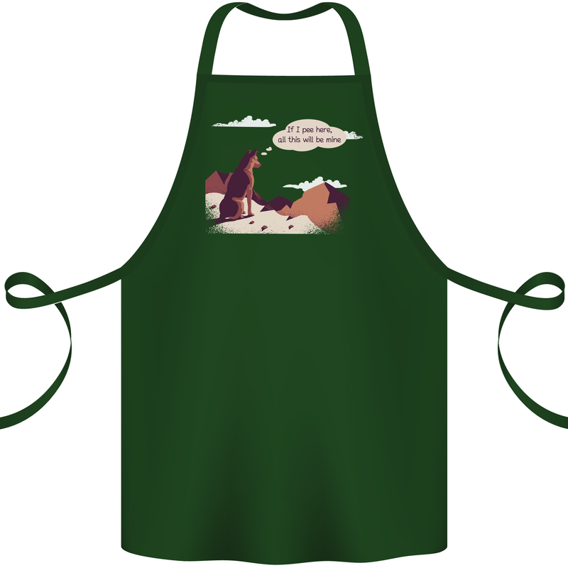 Peeing Dog in the Mountains Funny Cotton Apron 100% Organic Forest Green