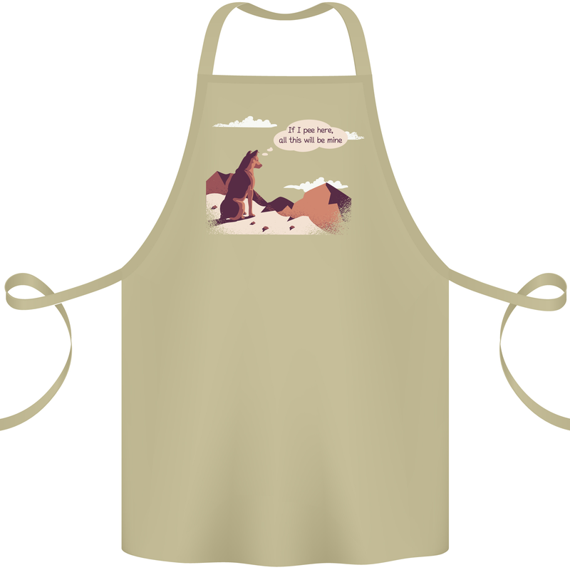 Peeing Dog in the Mountains Funny Cotton Apron 100% Organic Khaki