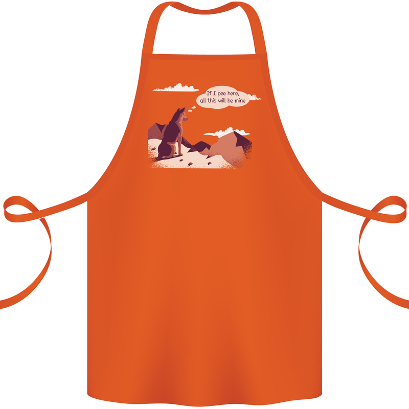 Peeing Dog in the Mountains Funny Cotton Apron 100% Organic Orange