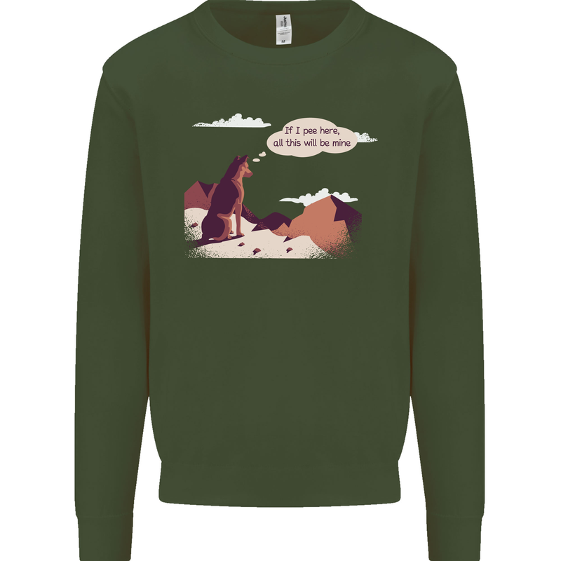 Peeing Dog in the Mountains Funny Kids Sweatshirt Jumper Forest Green
