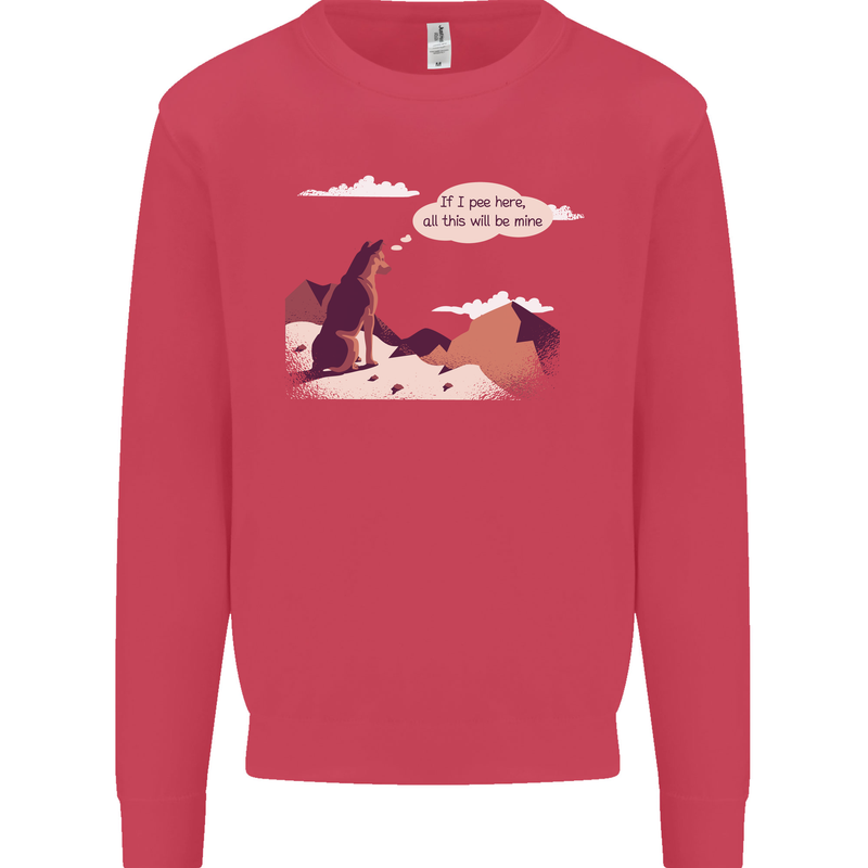 Peeing Dog in the Mountains Funny Kids Sweatshirt Jumper Heliconia