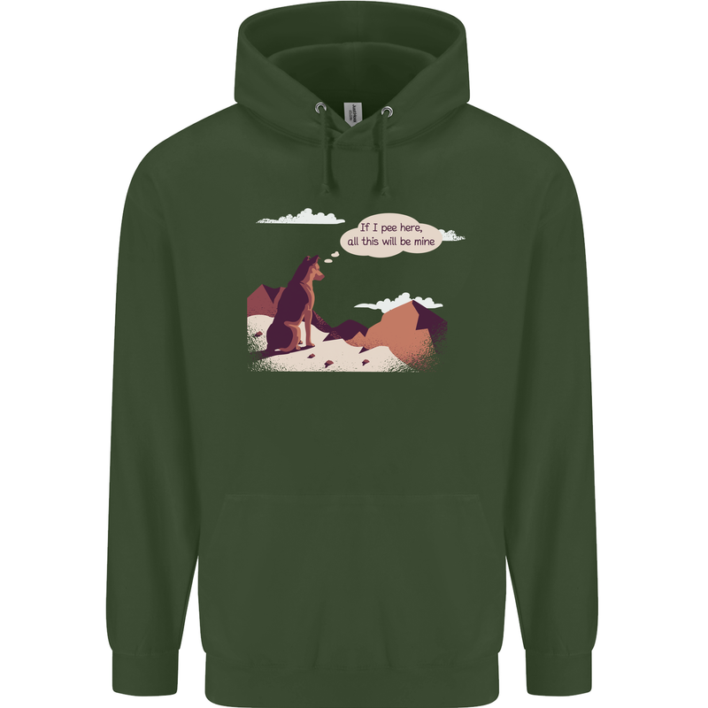 Peeing Dog in the Mountains Funny Mens 80% Cotton Hoodie Forest Green