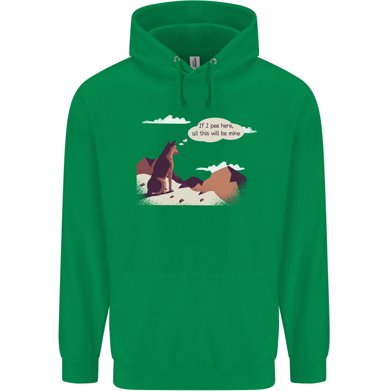 Peeing Dog in the Mountains Funny Mens 80% Cotton Hoodie Irish Green