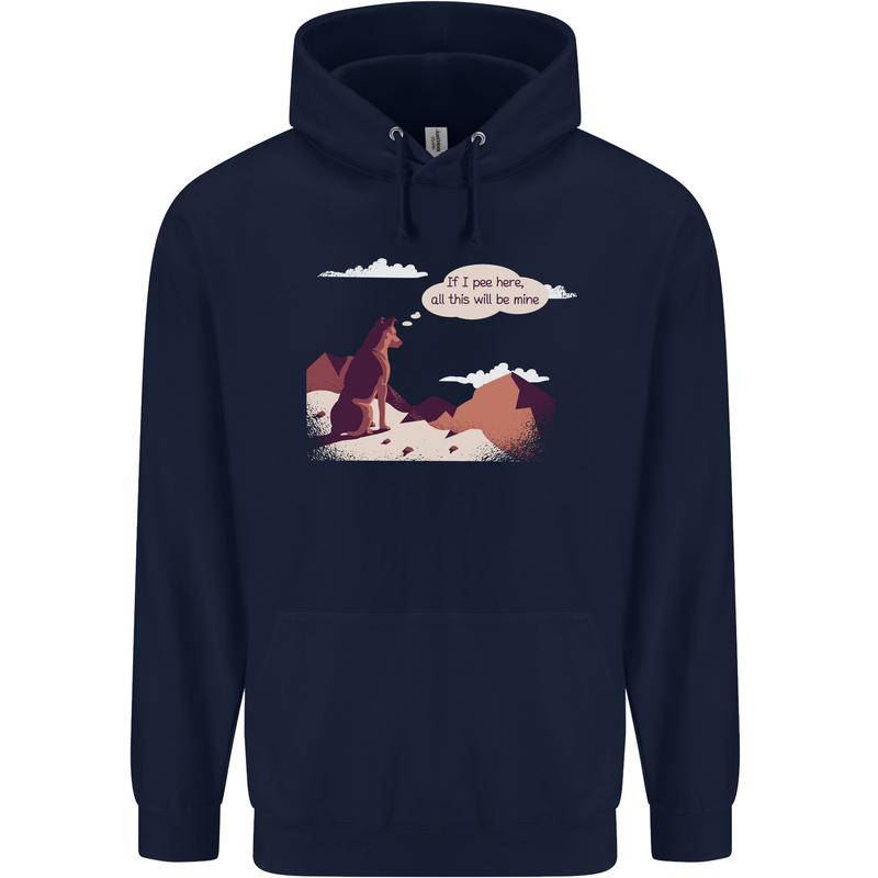 Peeing Dog in the Mountains Funny Mens 80% Cotton Hoodie Navy Blue