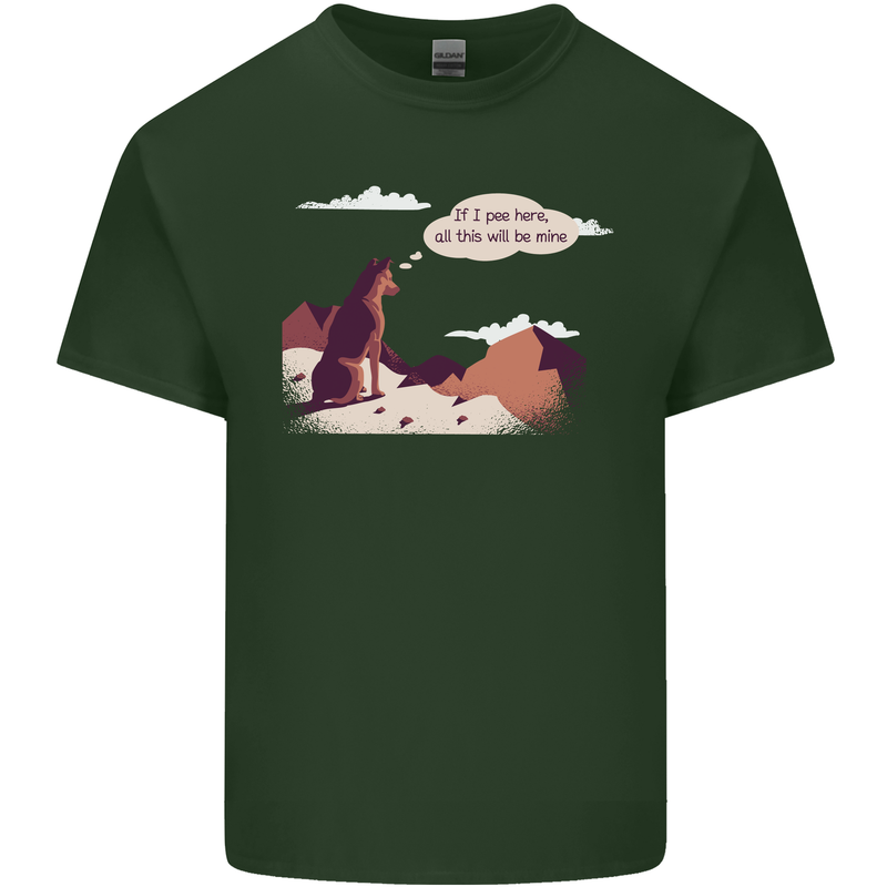 Peeing Dog in the Mountains Funny Mens Cotton T-Shirt Tee Top Forest Green