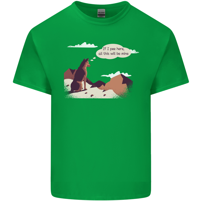 Peeing Dog in the Mountains Funny Mens Cotton T-Shirt Tee Top Irish Green