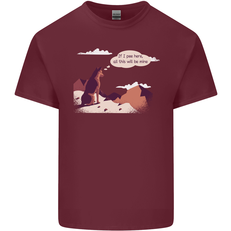 Peeing Dog in the Mountains Funny Mens Cotton T-Shirt Tee Top Maroon