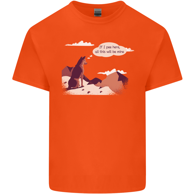 Peeing Dog in the Mountains Funny Mens Cotton T-Shirt Tee Top Orange