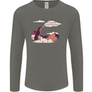 Peeing Dog in the Mountains Funny Mens Long Sleeve T-Shirt Charcoal