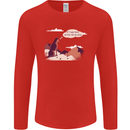 Peeing Dog in the Mountains Funny Mens Long Sleeve T-Shirt Red