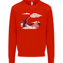 Peeing Dog in the Mountains Funny Mens Sweatshirt Jumper Bright Red