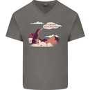 Peeing Dog in the Mountains Funny Mens V-Neck Cotton T-Shirt Charcoal