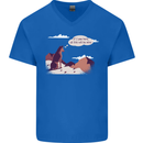 Peeing Dog in the Mountains Funny Mens V-Neck Cotton T-Shirt Royal Blue