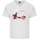 Peeing Dog in the Mountains Funny Mens V-Neck Cotton T-Shirt White