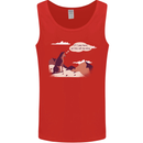 Peeing Dog in the Mountains Funny Mens Vest Tank Top Red
