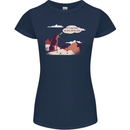Peeing Dog in the Mountains Funny Womens Petite Cut T-Shirt Navy Blue