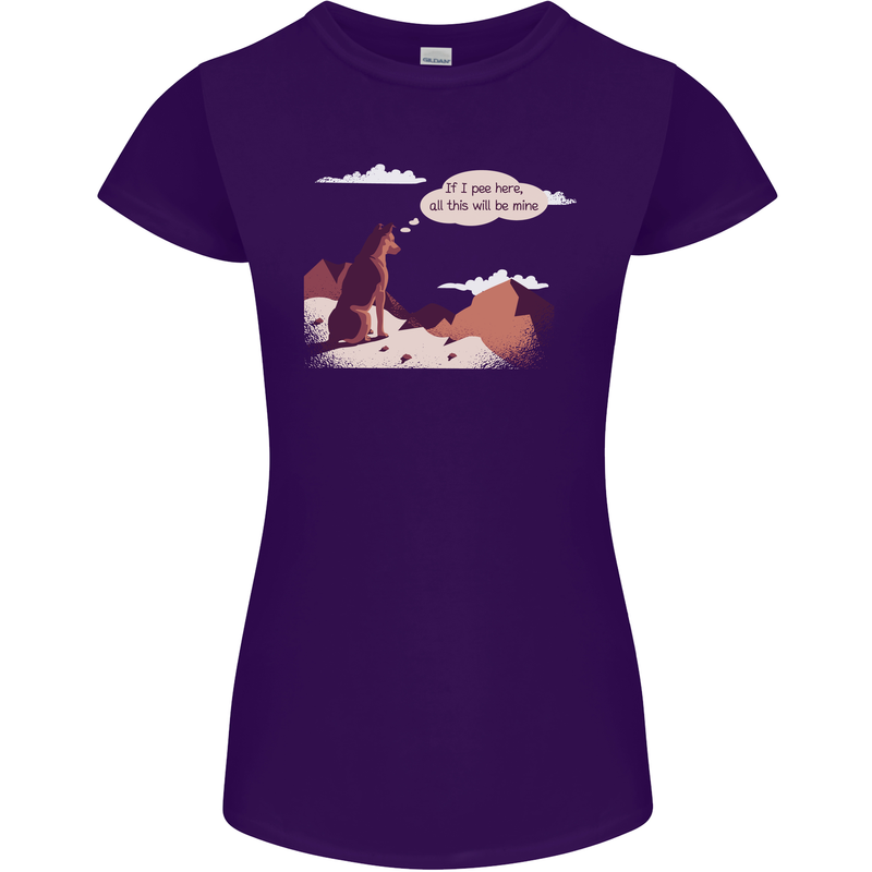 Peeing Dog in the Mountains Funny Womens Petite Cut T-Shirt Purple