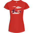 Peeing Dog in the Mountains Funny Womens Petite Cut T-Shirt Red