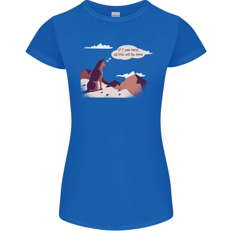 Peeing Dog in the Mountains Funny Womens Petite Cut T-Shirt Royal Blue
