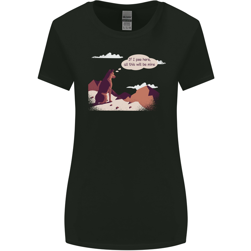 Peeing Dog in the Mountains Funny Womens Wider Cut T-Shirt Black