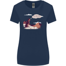 Peeing Dog in the Mountains Funny Womens Wider Cut T-Shirt Navy Blue