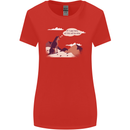 Peeing Dog in the Mountains Funny Womens Wider Cut T-Shirt Red