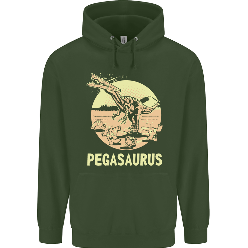 Pegasaurus Dinosaur T-Rex Funny Childrens Kids Hoodie Forest Green