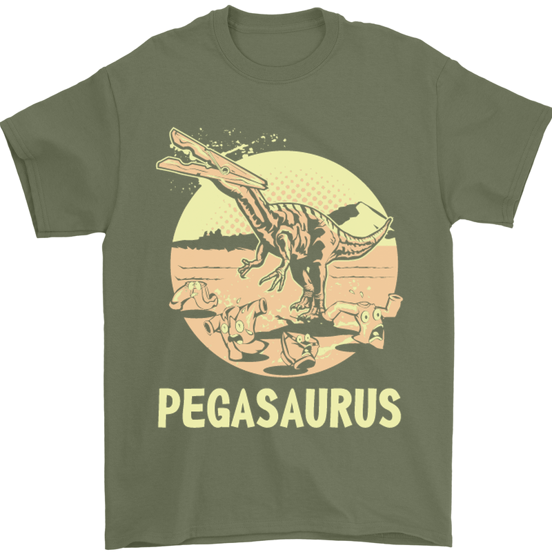 Pegasaurus Dinosaur T-Rex Funny Mens T-Shirt Cotton Gildan Military Green