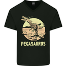 Pegasaurus Dinosaur T-Rex Funny Mens V-Neck Cotton T-Shirt Black