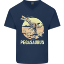 Pegasaurus Dinosaur T-Rex Funny Mens V-Neck Cotton T-Shirt Navy Blue