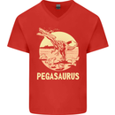 Pegasaurus Dinosaur T-Rex Funny Mens V-Neck Cotton T-Shirt Red