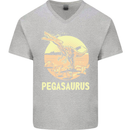 Pegasaurus Dinosaur T-Rex Funny Mens V-Neck Cotton T-Shirt Sports Grey