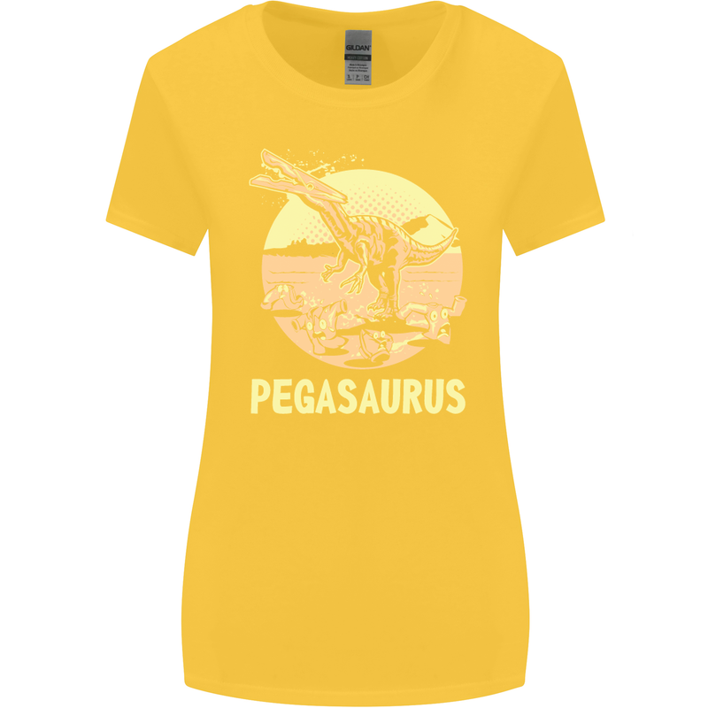 Pegasaurus Dinosaur T-Rex Funny Womens Wider Cut T-Shirt Yellow