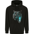 Pensive Tiger Funny Smoking Wild Cat Childrens Kids Hoodie Black