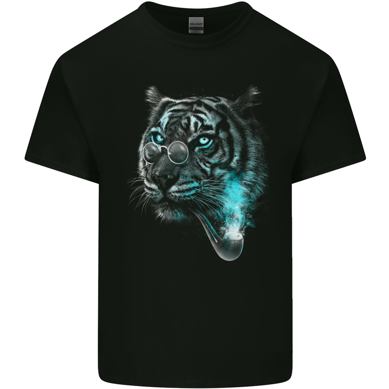 Pensive Tiger Funny Smoking Wild Cat Kids T-Shirt Childrens Black