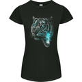 Pensive Tiger Funny Smoking Wild Cat Womens Petite Cut T-Shirt Black