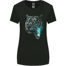 Pensive Tiger Funny Smoking Wild Cat Womens Wider Cut T-Shirt Black