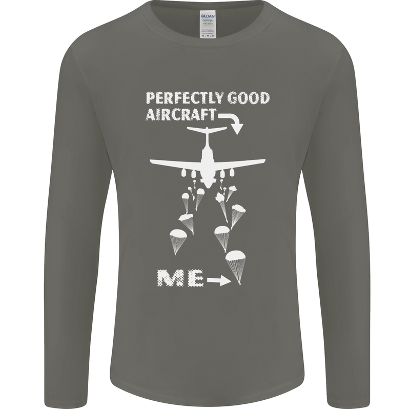 Perfectly Good Aircraft Skydiving Skydiver Mens Long Sleeve T-Shirt Charcoal